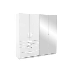 Vente-Unique Armoire 4 portes et 4 tiroirs - Avec miroir - L200 cm - Blanc - NIDAWO