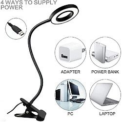 Universal Lampe 12W LED USB Lampe de montage Lampe de table de chambre de lecture Clip noir Protection des yeux Lampe à livre(Le noir)