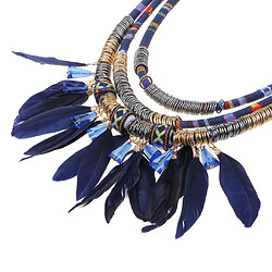 Acheter Bohème Tribal Plumes Gland Bib Collier Boucle D'oreille Ensemble De Bijoux Bleu