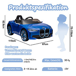 LBF BMW I4, voiture électrique pour enfants 12V avec télécommande 2,4G pour parents, voiture électrique pour enfants, trois vitesses réglables, affichage de la puissance, USB, MP3, Bluetooth, lumière LED