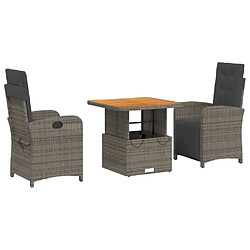 Maison Chic Ensemble à manger d'extérieur 3 pcs avec coussins,Salon de jardin gris résine tressée -GKD269987