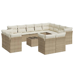 vidaXL Salon de jardin avec coussins 13 pcs beige résine tressée