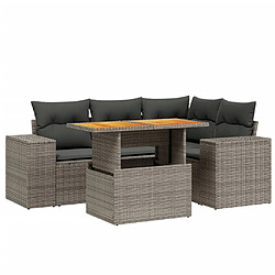 vidaXL Salon de jardin 5 pcs avec coussins gris résine tressée