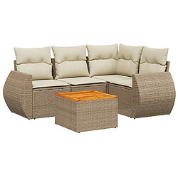 vidaXL Salon de jardin avec coussins 5 pcs beige résine tressée