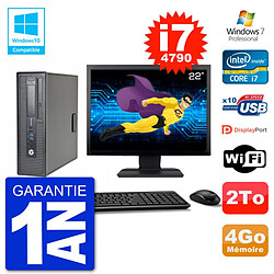 PC HP EliteDesk 800 G1 SFF Ecran 22" i7-4790 4Go Disque 2To Graveur DVD Wifi W7 · Occasion 