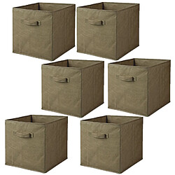 Toilinux Lot de 6 cubes de rangement pliables en polypropylène avec poignée - 30x30x30cm - Vert Olive