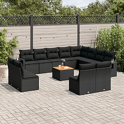 vidaXL Salon de jardin avec coussins 13 pcs noir résine tressée