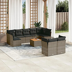 Maison Chic Salon de jardin avec coussins 10 pcs, Ensemble Tables et chaises de jardin, gris résine tressée -GKD854166