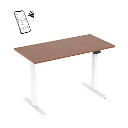 Kimex Bureau motorisé assis-debout 150x75cm Plateau noyer/Pied blanc, Connecté 