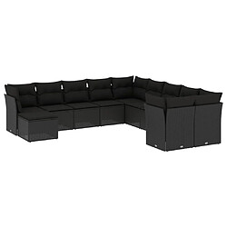 vidaXL Salon de jardin 11 pcs avec coussins noir résine tressée