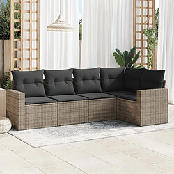 vidaXL Salon de jardin 5 pcs avec coussins gris résine tressée