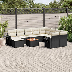 vidaXL Salon de jardin 11 pcs avec coussins noir résine tressée 