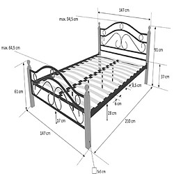 Avis Homestyle4U Design metal lit double 160 x 200 cadre de lit lattes bois neuf noir brun