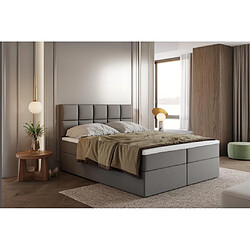 TRADA Lit adulte rembourré BALI avec rangement et matelas bonnell intégré en 180×200 gris clair 