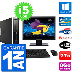 PC HP 8100 SFF Ecran 27" Intel Core i5-650 RAM 8Go Disque 2To Windows 10 Wifi 