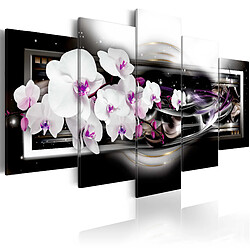 Decoshop26 Tableau toile de décoration murale impression premium en 5 parties sur châssis en bois motif Orchidées sur fond noir 100x50 cm 11_0016310