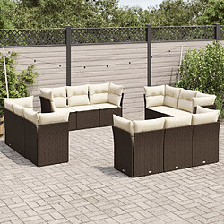 vidaXL Salon de jardin avec coussins 12 pcs marron résine tressée