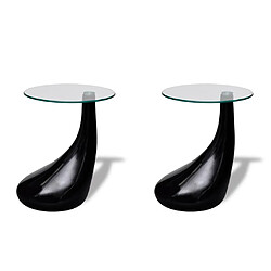 vidaXL Table basse et dessus de table Verre rond Noir brillant 2 pcs 