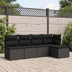 vidaXL Salon de jardin 5 pcs avec coussins noir résine tressée