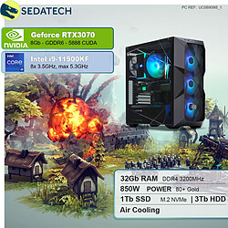 Sedatech PC Gamer Pro • Intel i9-11900KF • RTX3070 • 32Go RAM • 1To SSD M.2 • 3To HDD • sans OS