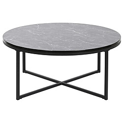 Pegane Table basse, table de salon ronde en métal et marbre coloris noir - diamètre 80 x Hauteur 35 cm