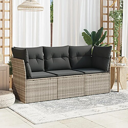 vidaXL Salon de jardin avec coussins 3 pcs gris clair résine tressée