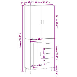 vidaXL Buffet haut Sonoma gris 69,5x34x180 cm Bois d'ingénierie pas cher