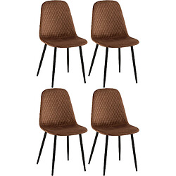 Decoshop26 Lot de 4 chaises de salle à manger coutures losanges avec pieds en métal noir et assise en tissu marron 10_0001879