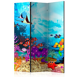 Decoshop26 Paravent 3 volets panneaux cloison séparateur de pièce pliable recto verso Poisson coloré 135x172 cm PAR110217