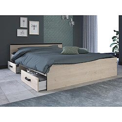 Avis Vente-Unique Lit avec rangements 140 x 190 cm - 2 tiroirs et 1 niche - Coloris : Naturel + Sommier - PABLO