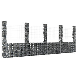 vidaXL Panier de gabion en forme de U avec 5 poteaux Fer 500x20x200 cm 