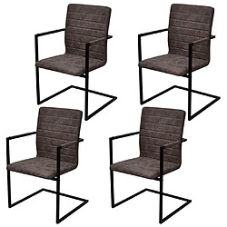 vidaXL Chaises à manger cantilever lot de 4 marron similicuir