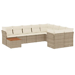 vidaXL Salon de jardin avec coussins 10 pcs beige résine tressée