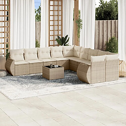 vidaXL Salon de jardin 11 pcs avec coussins beige résine tressée 