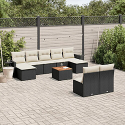 vidaXL Salon de jardin 10 pcs avec coussins noir résine tressée 