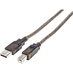 Arte Video Manhattan 152389 15m USB A USB B Mâle Mâle Noir câble USB (USB 2.0 ACTIVE CABLE A TO B 15M - -M/M TRANSLUCENT SILVER/BLACK)