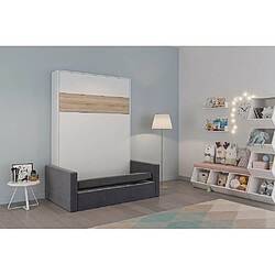 Inside 75 Armoire lit escamotable DJUKE SOFA blanc bandeau chêne canapé gris 140*200 cm pas cher