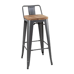 Tabourets Bistro Hauts avec Dossier et Assise en Bois Gris Métallisé - Lot de 4 - Bolero 