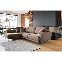 VENESETTI Canapé d'angle convertible - LARSON - en tissu Luxe - 5 places, marron, angle gauche (vu de face) 