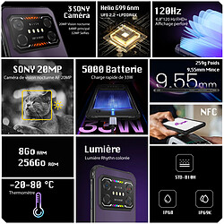 IIIF150 Air1 Ultra Smartphone Robuste 8Go + 256Go 6,8" FHD+ Caméra 64MP 20MP Nocturne Vision Android 12 NFC Double SIM 4G - Violet