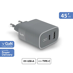 BIGBEN Double Chargeur maison 45W (30+12W) Power Delivery GaN Garanti à vie Gris - 100% Plastique recyclé Force Power