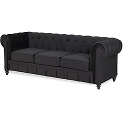 Canape Chesterfield Velours 3 Places Altesse Noir