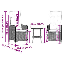 vidaXL Chaises inclinables de jardin lot de 2 avec table beige rotin pas cher