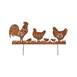 Aubry Gaspard Décor de jardin Poules et Coq en métal vieilli.