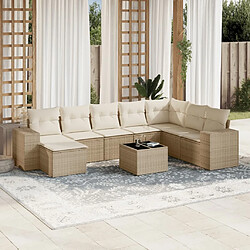 vidaXL Salon de jardin avec coussins 9 pcs beige résine tressée 