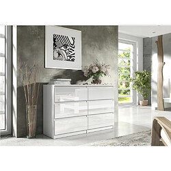 3xeLiving Commode DEMII avec 6 tiroirs en blanc/blanc brillant, 120 cm