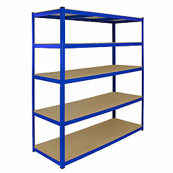 Monstershop Monster Racking T-Rax 5 x Rayonnage, Bleu, 160cm Largeur, 60cm Profondeur Lot de 5 Rayonnages en Acier Bleu T-Rax 160 x 60 cm - Entrepôt, Garage, Atelier, Rangement - 1325 KG de Capacité