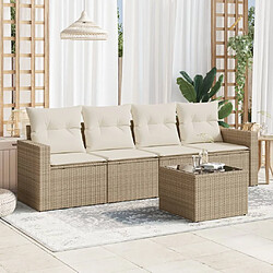 vidaXL Salon de jardin avec coussins 5 pcs beige résine tressée 