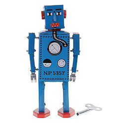 Retro Wind Up Clockwork Mechanical Walking Tin Lilliput Robot Bleu 16cm Wind Up Walking Robot en étain