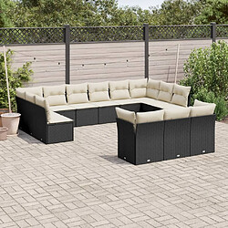 vidaXL Salon de jardin avec coussins 13 pcs noir résine tressée